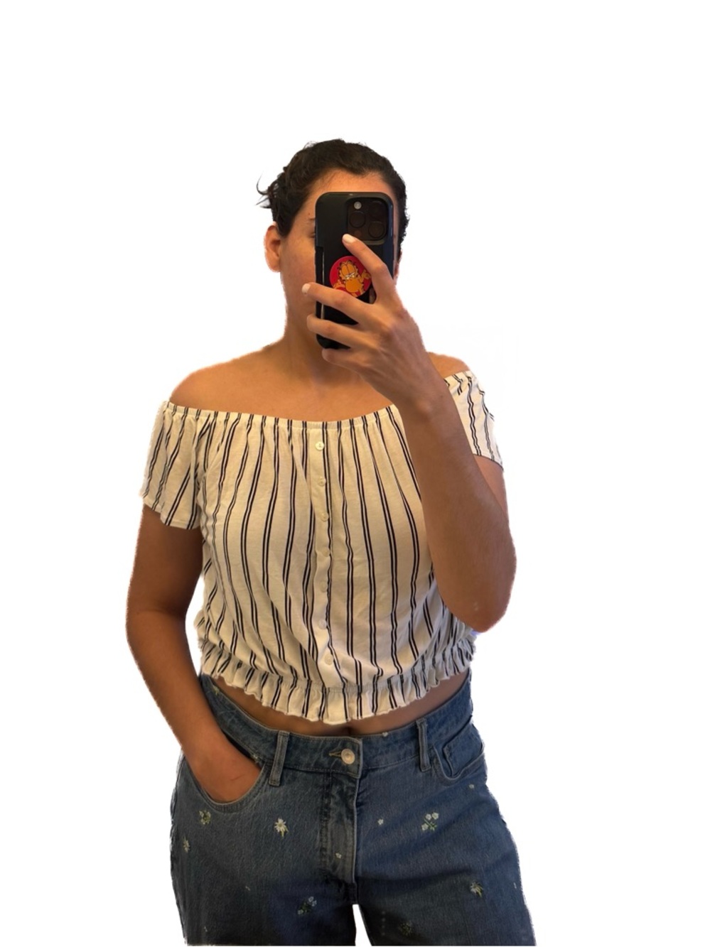 H&M White Crop Top with Black Vertical Stripes
